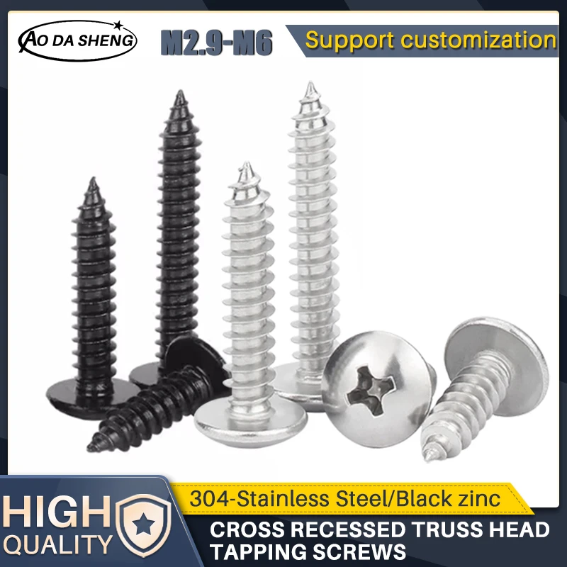 

AODASHENG 304 Stainless Steel/carbon Steel Cross Large Flat Head Mushroom Head Self-tapping Screw Waterproof Rust-proof M2.9-M6