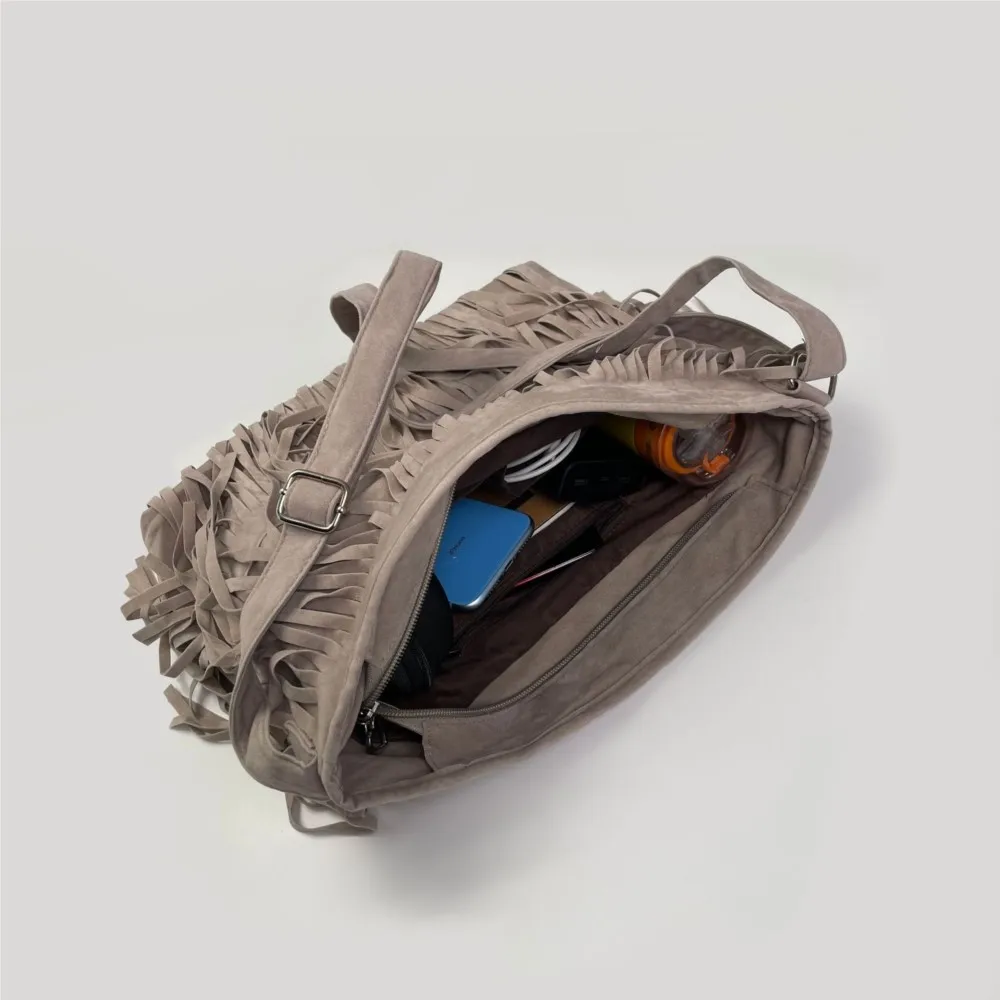 Solid Retro Faux Suede Fringe Women Messenger Bags PU Leather Retro Versatile Tassel Bag Faux Suede Fringe Casual Messenger Bag