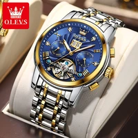 olevs waterproof business watches for men automatic mechanical multifunctional stainless steel strap men wristwatch luminous