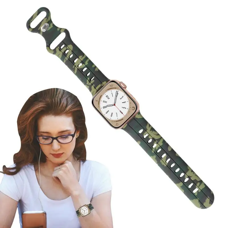 

Ремешок Камуфляжный для Apple Watch Band Series Ultra 3 4 5 6 7 8 SE, силиконовый сменный Браслет, аксессуары для умных часов