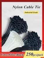 250pcs plastic reusable cable zip ties self locking plastic nylon cable tie fastening ring industriali organizer black 5x300