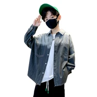 korean autumn teenager shirts cotton turn down collar gradient denim shirt for handsome boy spring school uniform for boys