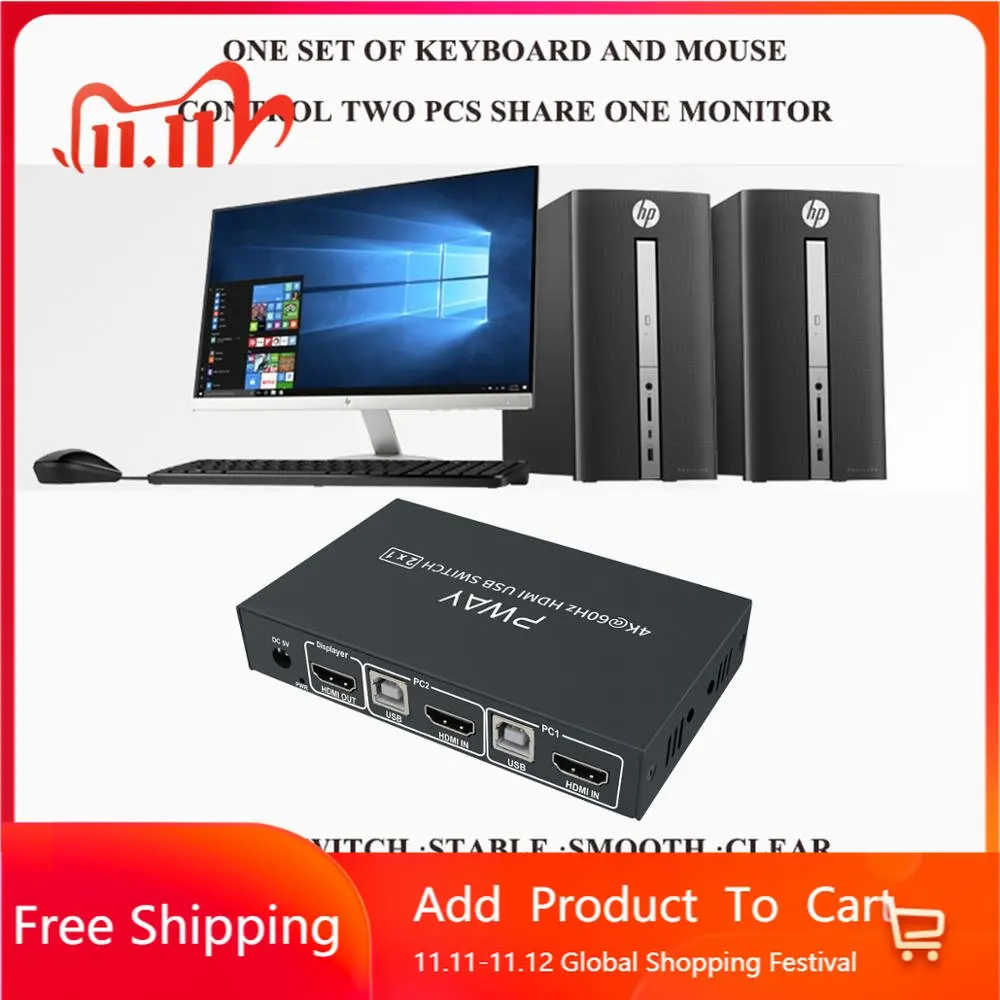 

Квм-Консоль Hdmi, 2 порта, 4k, 60 Гц, USB 2,0, переключатель, 2 порта, ПК с общим доступом на 2 устройства, USB 2,0 для клавиатуры, мыши, квм-консоль, хаб