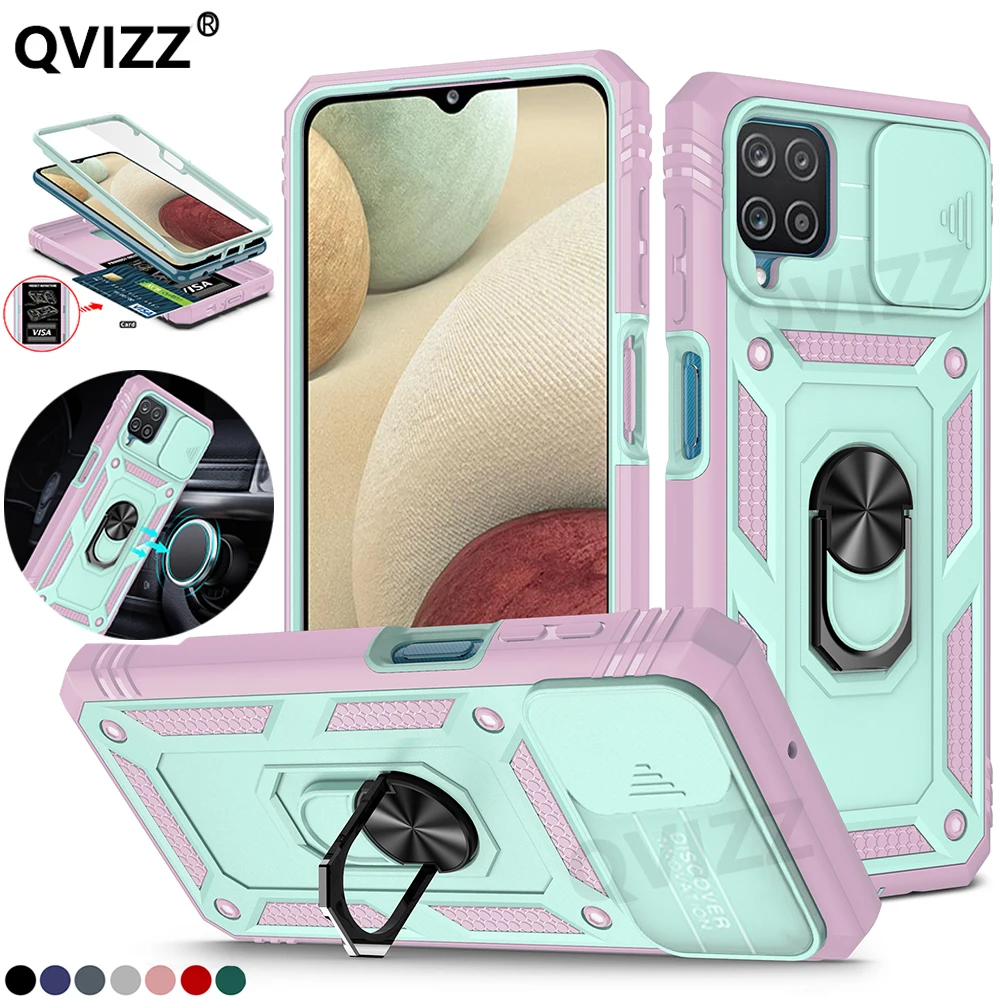 

Card Pocket Slide Camera Case for Samsung Galaxy A12 A52 A51 A32 A13 A02S S22 Ultra Plus S21 S20 FE 3 IN 1 Bumper Bracket Ring