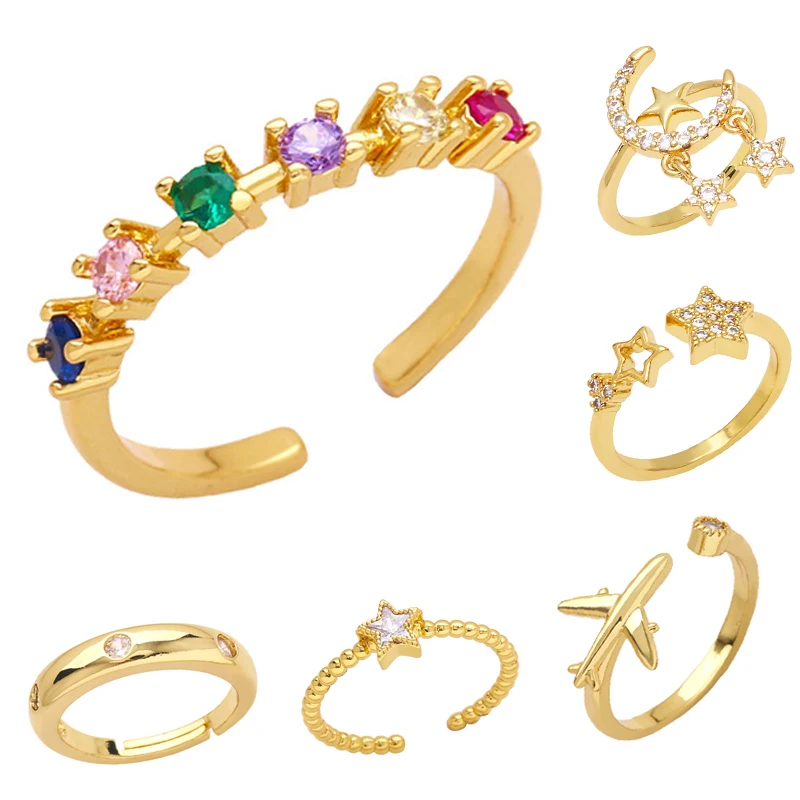 

Boho Women's Colored Zircon Crystal Rings Vintage Women's Wedding Rings Fashion Yellow Gold Engagement Rings Adjustable Opening