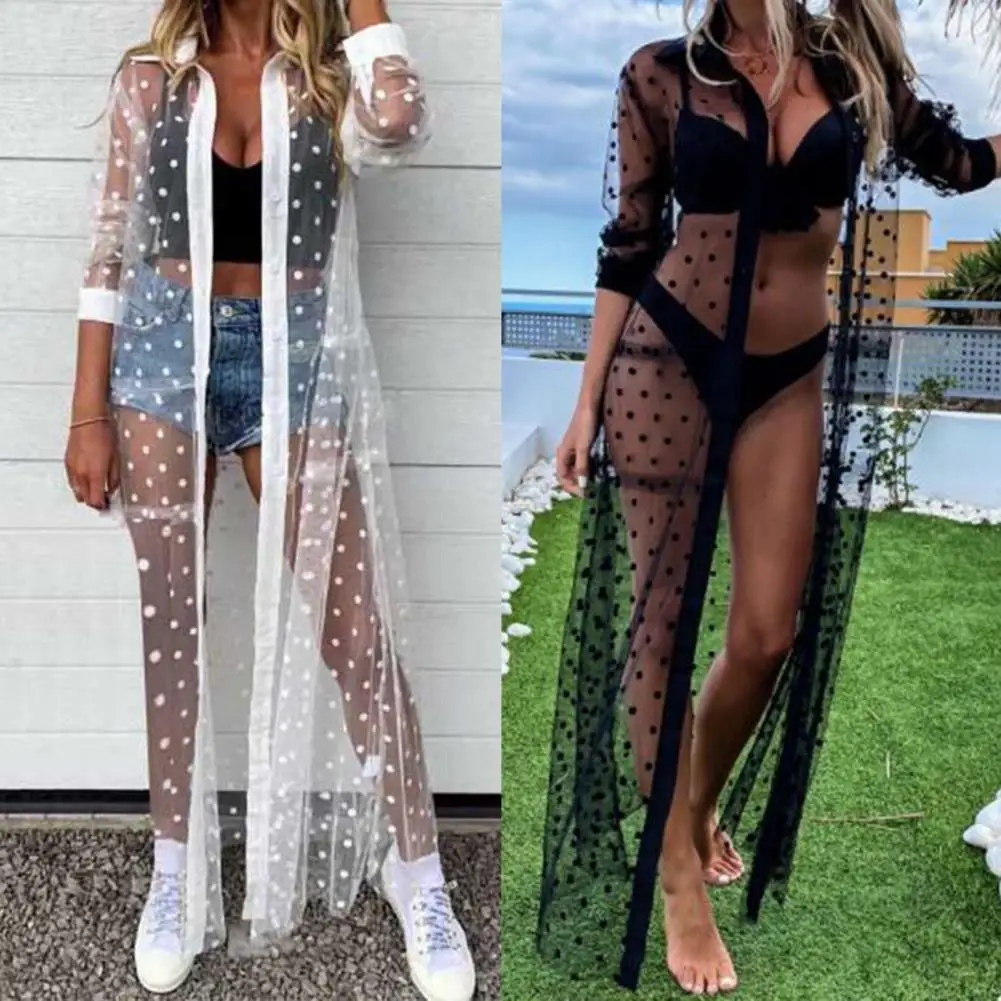 

Женское Прозрачное Бикини в горошек, с длинным рукавом