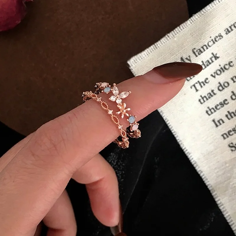 

The Double-layer Opening Can Adjust The Exquisite Zircon Ring The Korean Version Of The Personality Trendy Fashion Women Ring