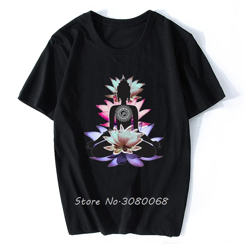 

Womens White T-Shirt Zen Buddha Lotus Flower Spiritual Meditation Yoga Tshirt Men Cotton T Shirt Hip Hop Tees Tops