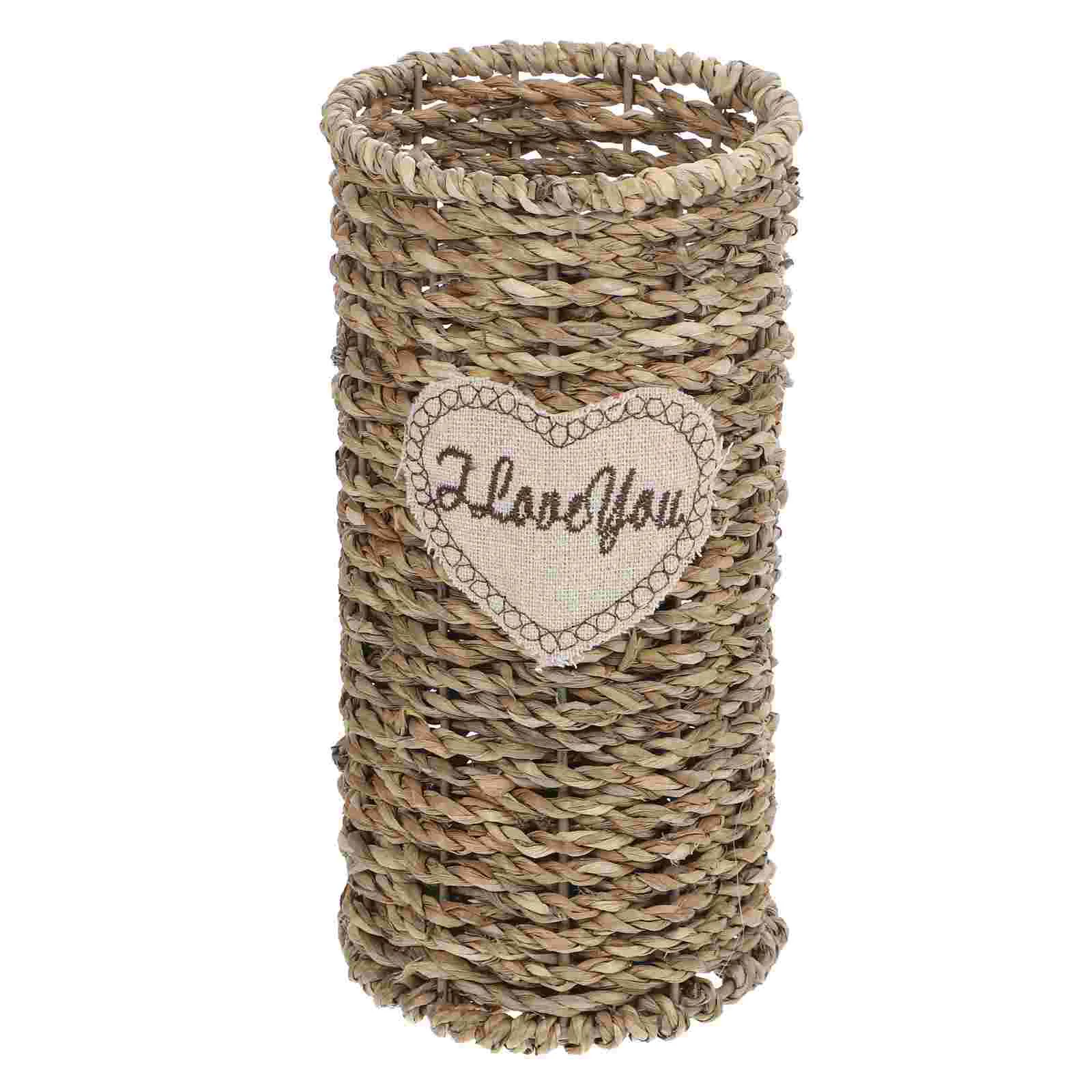 

Vase Flower Woven Planter Farmhouse Pot Office Container Desktop Rustic Wedding Dried Rattan Arrangement Basket Seagrass Bouquet