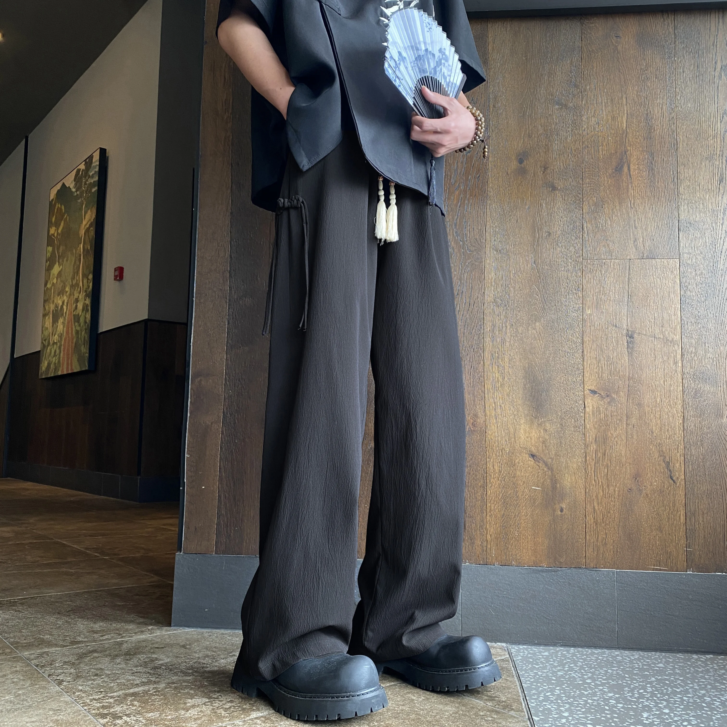 Летние новые дизайнерские Свободные повседневные брюки с китайской лентой