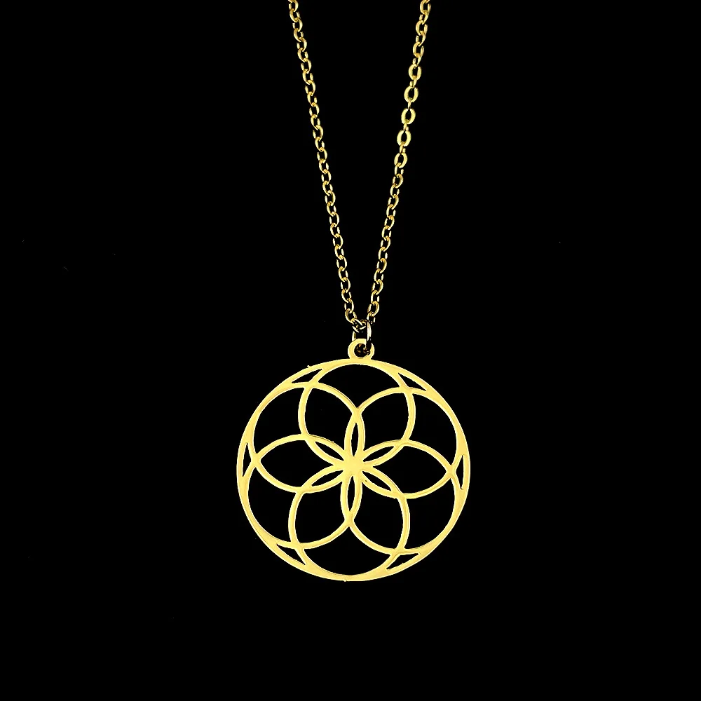 

Personalized Women Fashion Cross Chain Necklace Hollow Out Round Pattern Pendant Men Gold Necklace Stainless Steel Jewelry Gifts