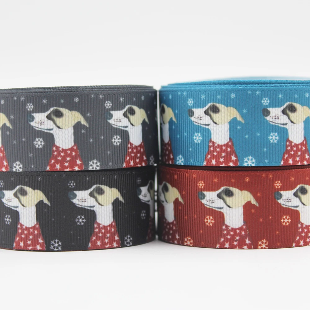 

16-38MM Snowflake Greyhound Print Grosgrain Ribbon 5yards DIY Dog Collar Gift Wrap Sewing Wedding Decor Ribbon