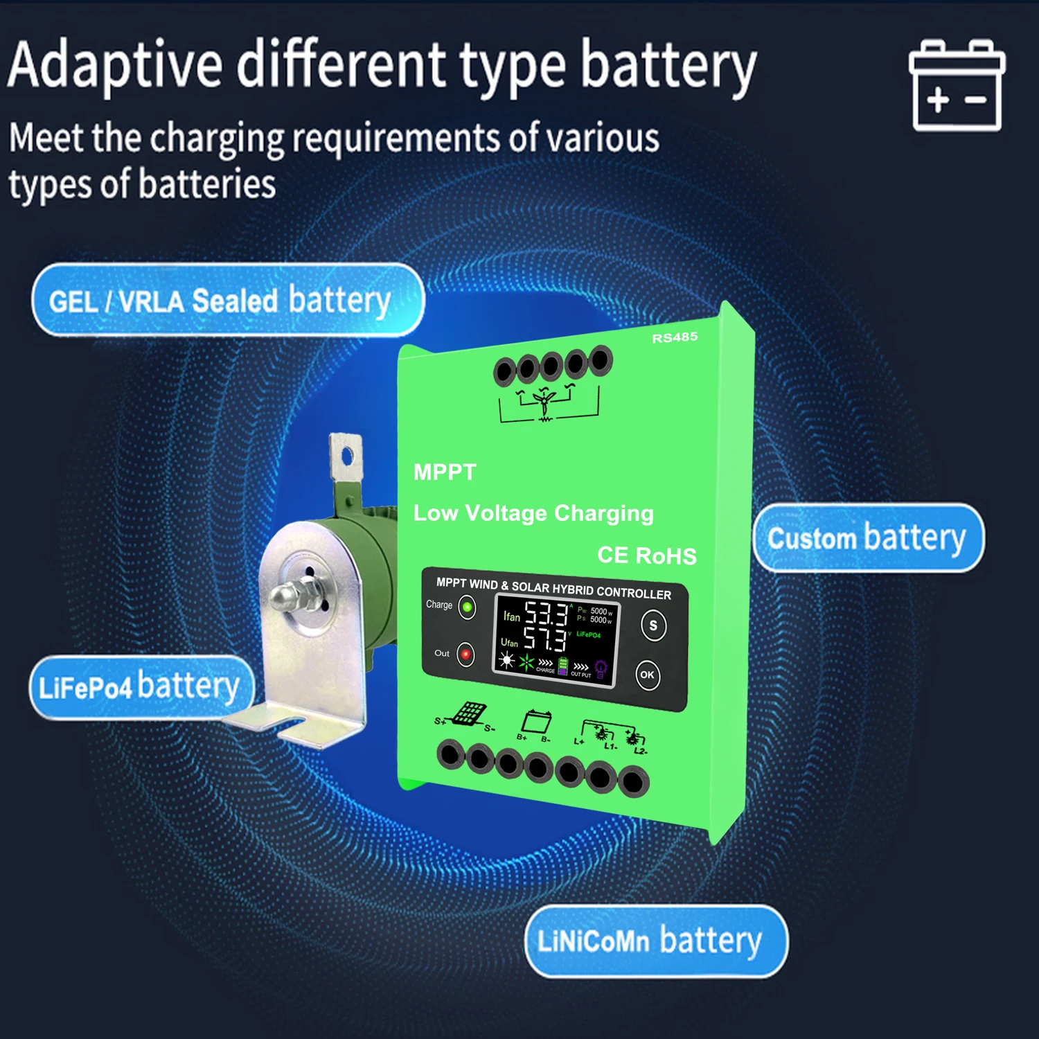 Контроллер заряда MPPT 5000 Вт 4 кВт Гибридная система солнечной и ветровой энергии 12