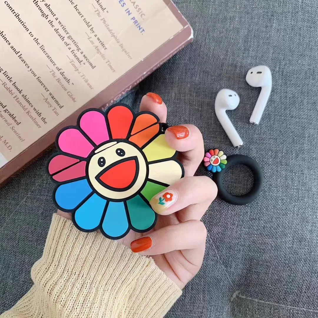 

Чехол для AirPods 2, милый мультяшный чехол с радужной улыбкой, подсолнухом, цветком, чехол для наушников Apple Airpods, чехол с ремешком на палец