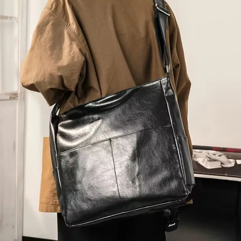 Fashion Street Crossbody Bags For Men Business Black Shoulder Messenger Bag Casual PU Leather Sling Bag Daily Man Handbag
