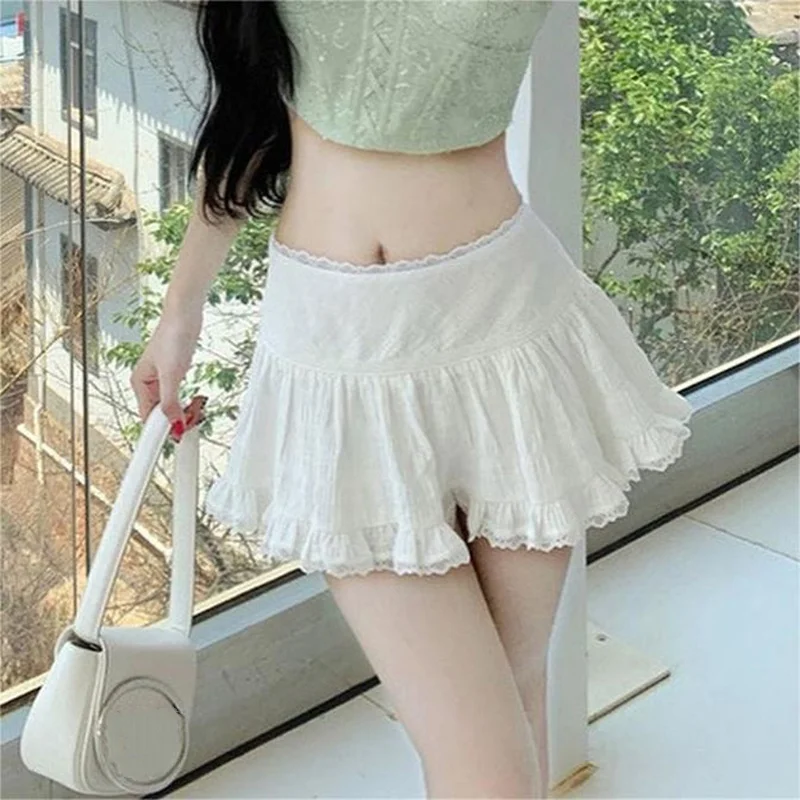 Женская белая кружевная юбка с высокой посадкой Lamuusa y2k