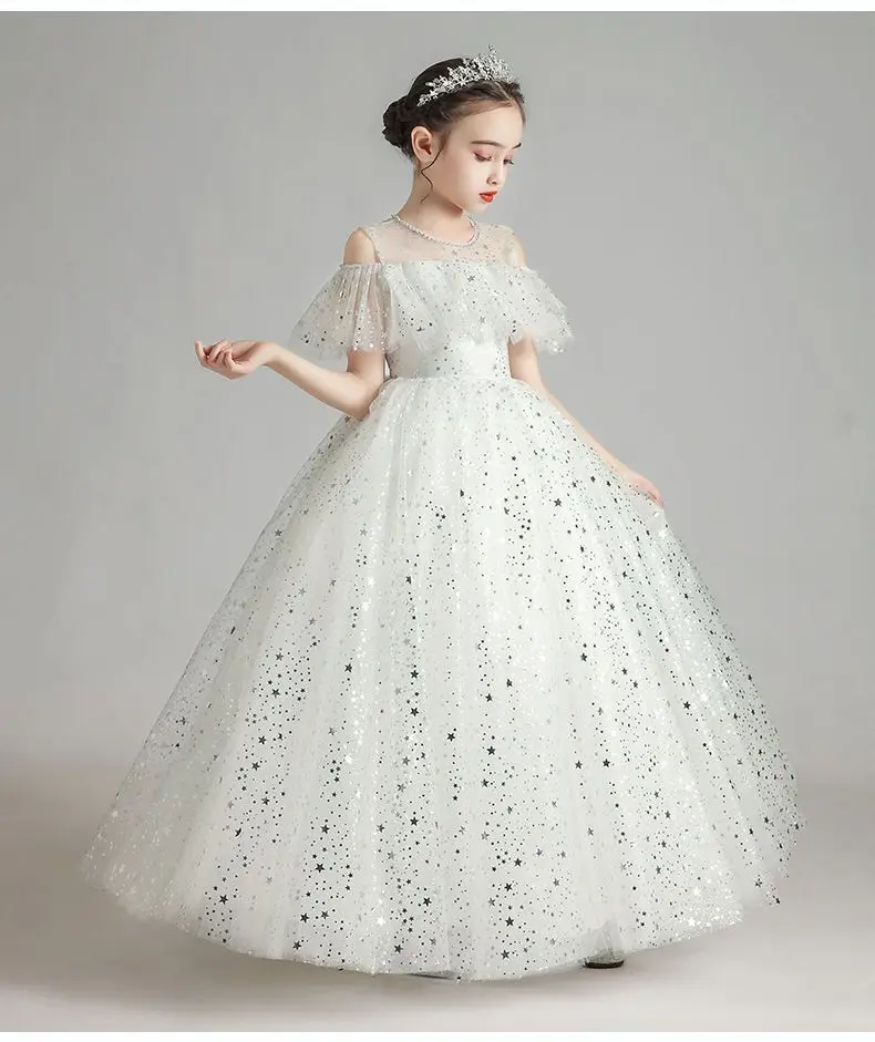 

Lovely White Tulle Off Shoulder Flower Girls Dresses Fashion Pageant Dresses Communion Dresses For Girls