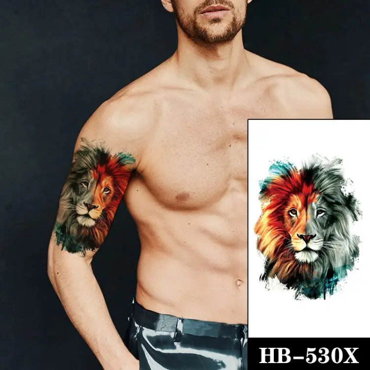 

Watercolor Realistic Half Sleeve Lion Temporary Tattoo for Men Women Colorful Deign Tatto Sticker Waterproof Tatoos Arm Body Art