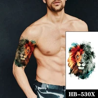 watercolor realistic half sleeve lion temporary tattoo for men women colorful deign tatto sticker waterproof tatoos arm body art