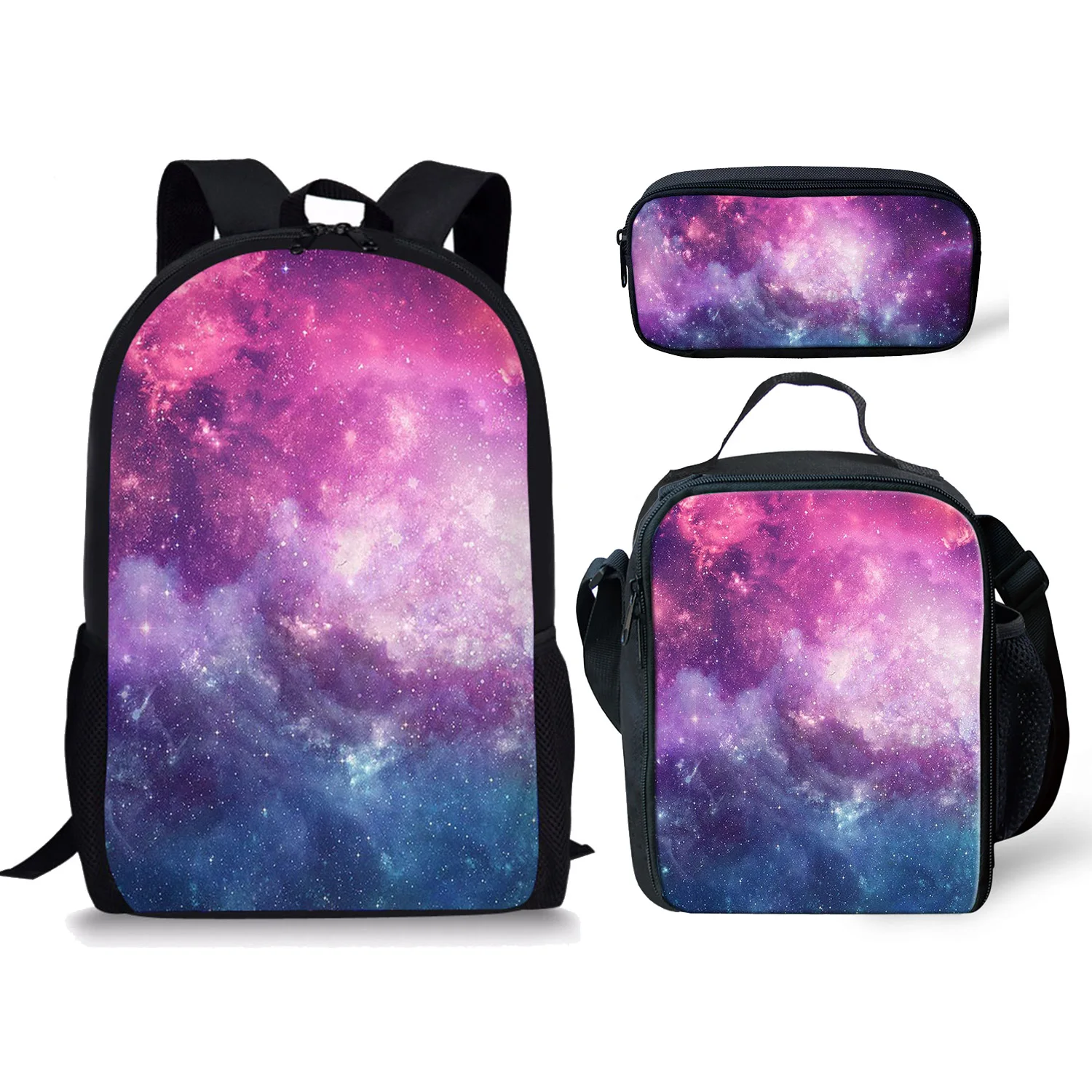 Starry Sky Pattern 3pcs School Bags Girls Lunch Food & Pen Cases Students Satchel Set Classical Women's Backpack Free Shipping