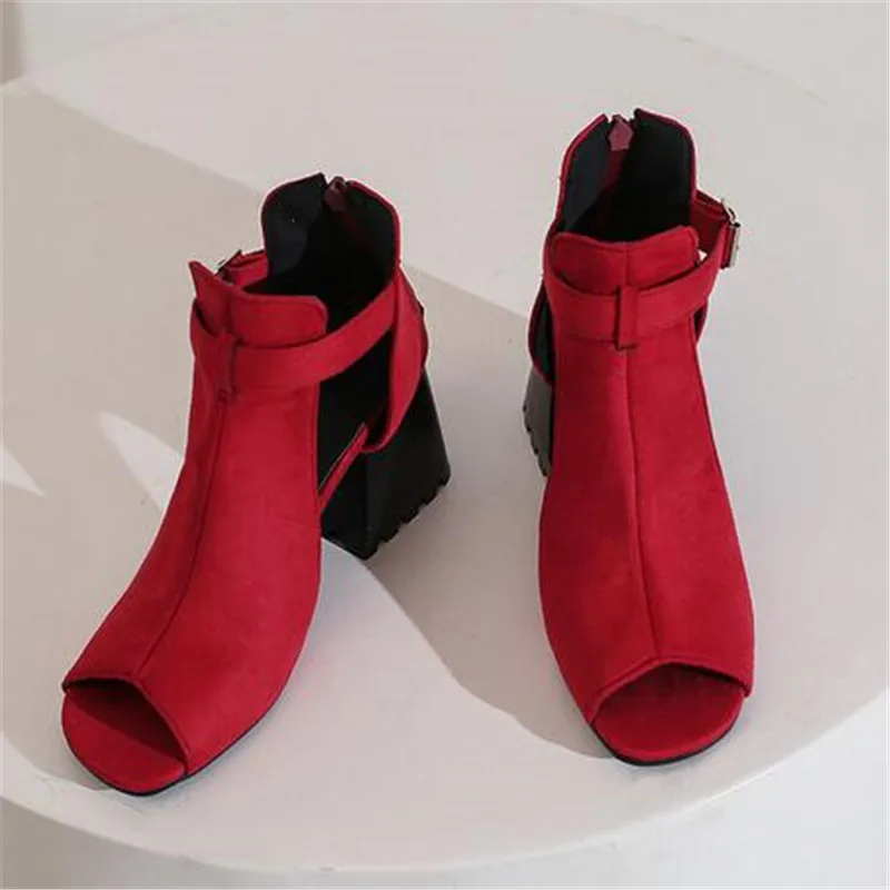 2023 New Peep Toe High Heels Spring Summer Sexy Casual Rome Ankle Boots Ladies Square Heel Sandals Women's Shoes Middle Pump 41