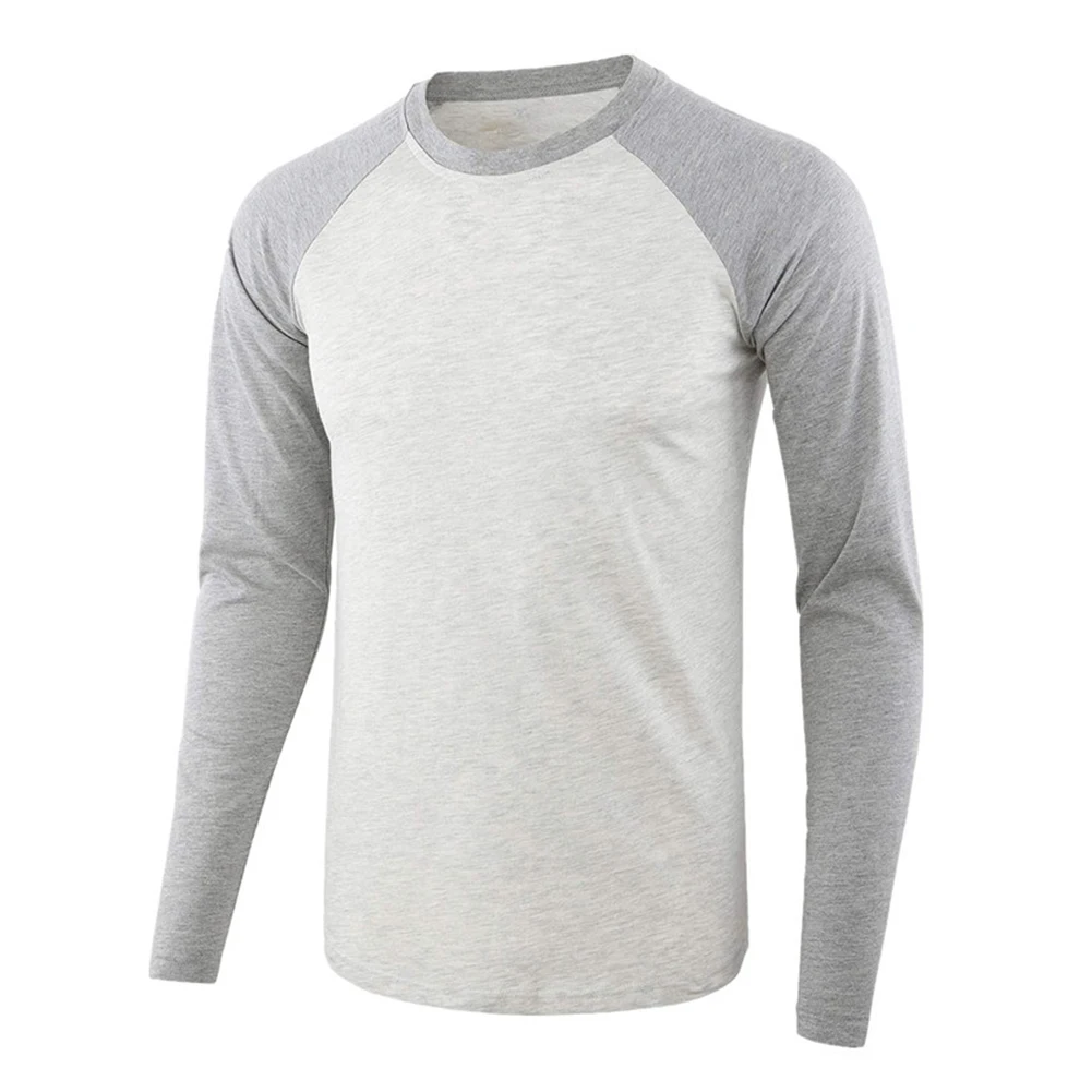 

Mens Crew Neck Slim Muscle Fitness Tops Long Sleeve Stitching T Shirt Blouse Basic Pure Cotton Comfortable Single Breasted Tee