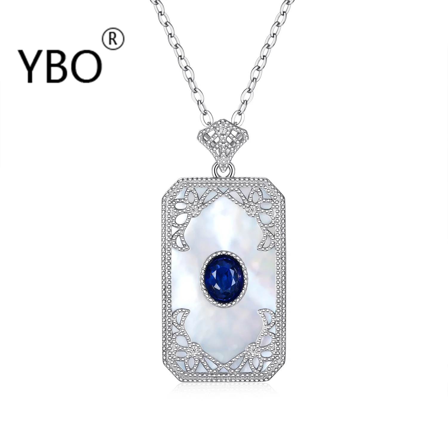 

YBO 100% Natural Gemstones Necklace 0.55 CT Sapphire Pendant Women Necklaces 925 Silver Neck Chain Wedding Party Jewelry Trinket