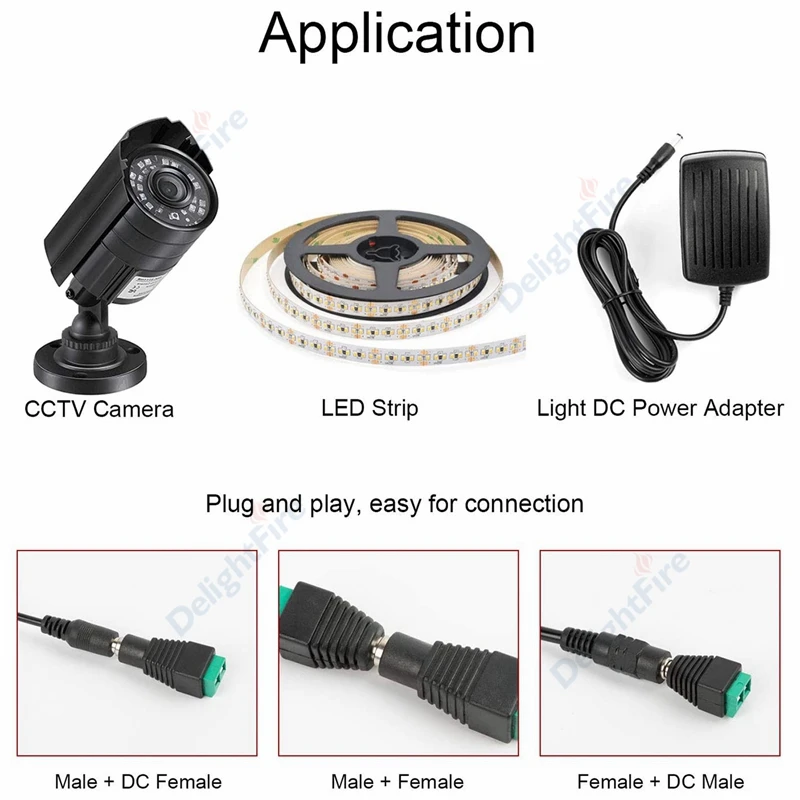 3-100pcs Female Male DC Connectors 5.5mm*2.1mm DC Jack 5V 12V Power Connector Plug For LED Strip Light CCTV Camera AC Adapter