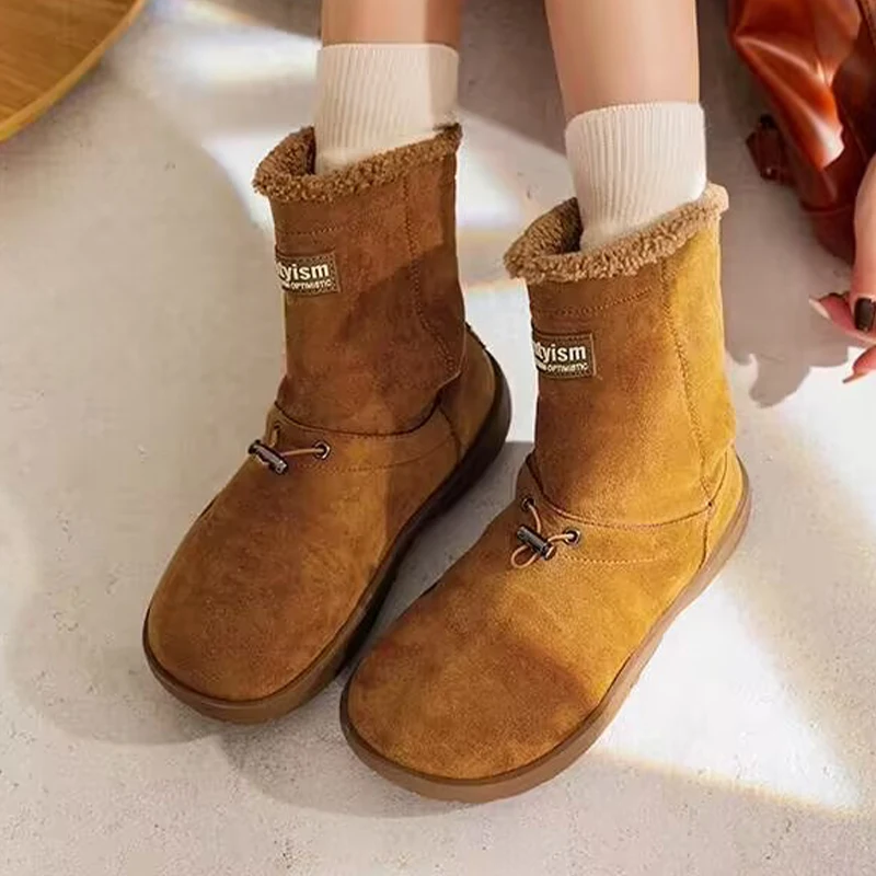 Зимние женские ботильоны на меху замшевая обувь плоской подошве и платформе