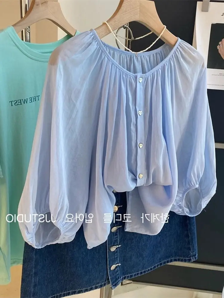 Блузка женская свободного кроя во французском стиле повседневная элегантная