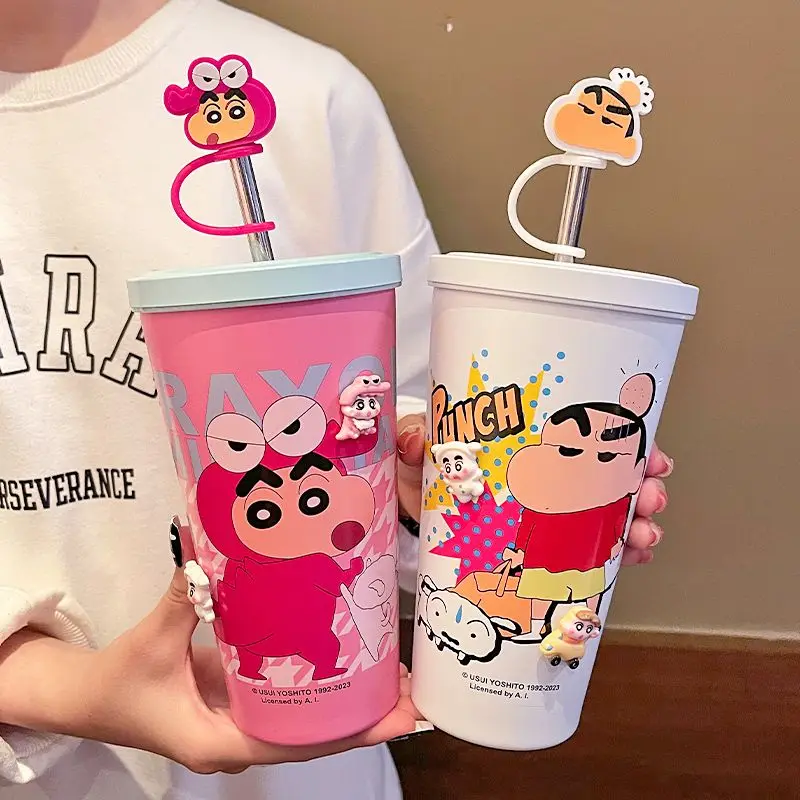 

600Ml Crayon Shin-Chan Kawaii Straw Mug for Girls High-Value Thermal Insulation Lock Cold Ice Bar Mug Gift