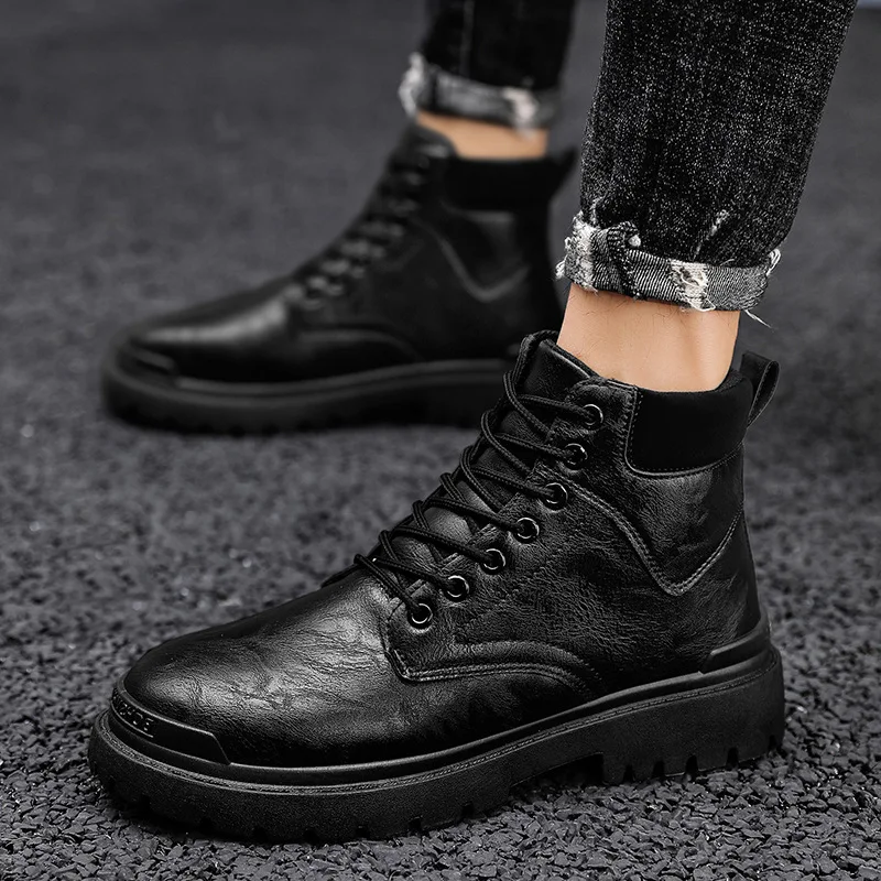 

Мужская обувь высокие ботинки мужская кожаная обувь модная мотоциклетная рабочая обувь мужские Ботильоны инструменты