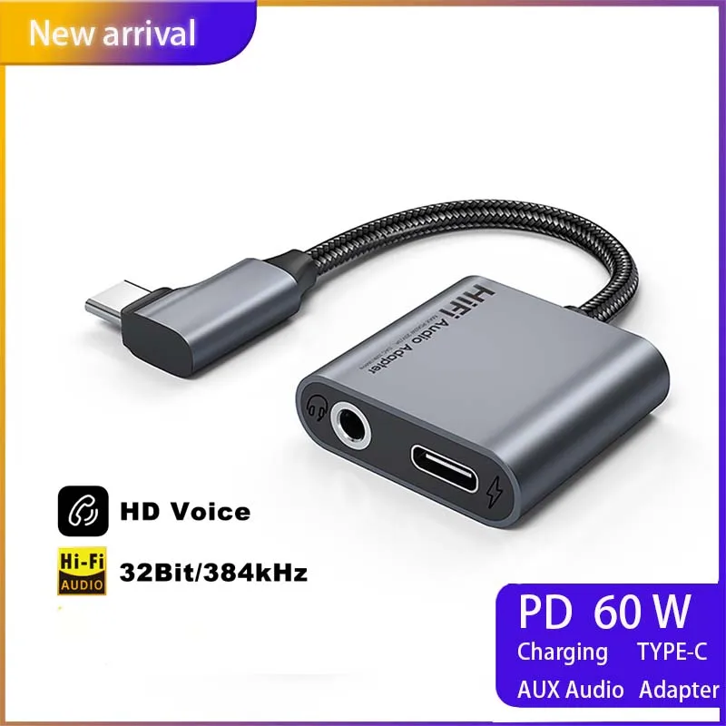 

Type C To 3.5 MM Jack Aux Adapter USB With 60W PD USB-C A 3.5mm Headphone Converter Digital Decoding Audio OTG HiFi Cable