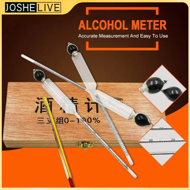 

4pcs / set 0-100% Alcoholometers Professional Breathalyzer Alcohol Tester Meter Concentration for Wine Alcohol with Thermometer