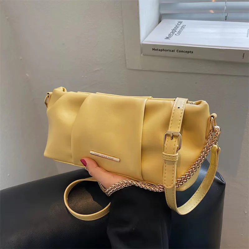 

Underarm Shoulder Crossbody Bags Chain Pu Leather Luxury Bag Woman Pleated Fashion Women's 2022 Trend Handbag Female Designer