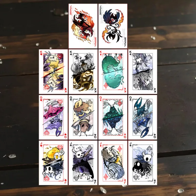 Фото Коллекционный набор стандартных игральных карт Hollow Knight, черно-белые игральные карты, портативная креативная настольная игра, подарок №2