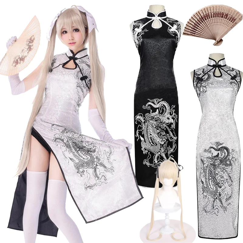 

Anime Sora Kasugano Cosplay Yosuga No Sora Cosplay Costumes White Black Cheongsam Kasugano Sora Wig Halloween Carnival Party Cos