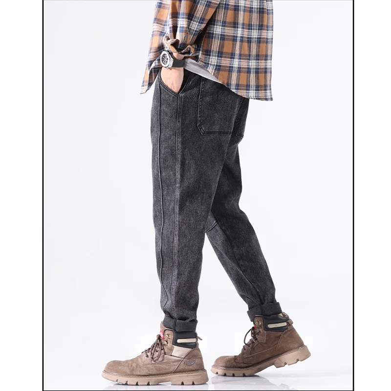 Streetwear Men 2022 Autumn and Winter New Loose Straight  Cylinder Jeans Vintage Comfortable Black Large Harun Trousers Female