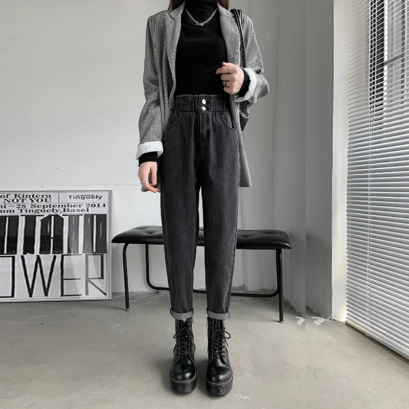 

Женские джинсы с широкими штанинами, свободные прямые длинные брюки в Корейском стиле с высокой талией, одежда для студентов, зима 2022