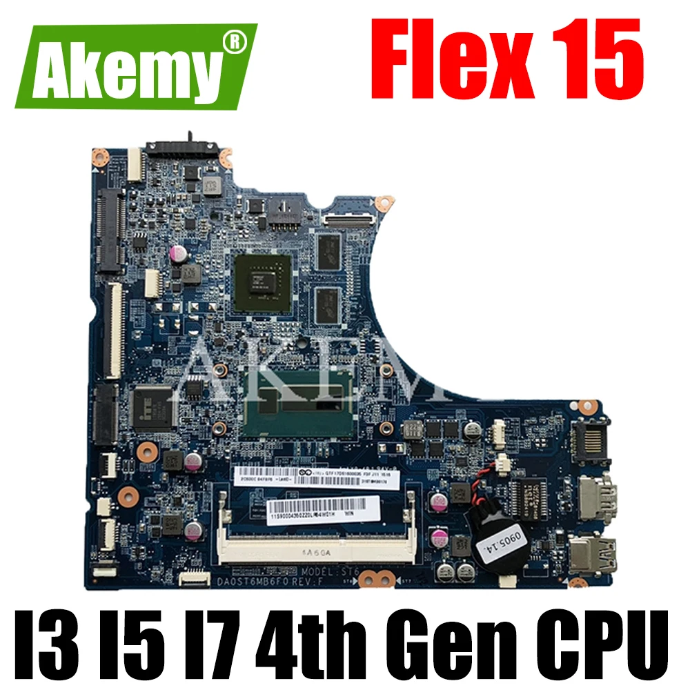 

FOR Lenovo IdeaPad Flex 15 20309 Laptop Motherboard Mainboard with I3 I5 I7 4th Gen CPU GT720M GPU DA0ST6MB6E0 Motherboard