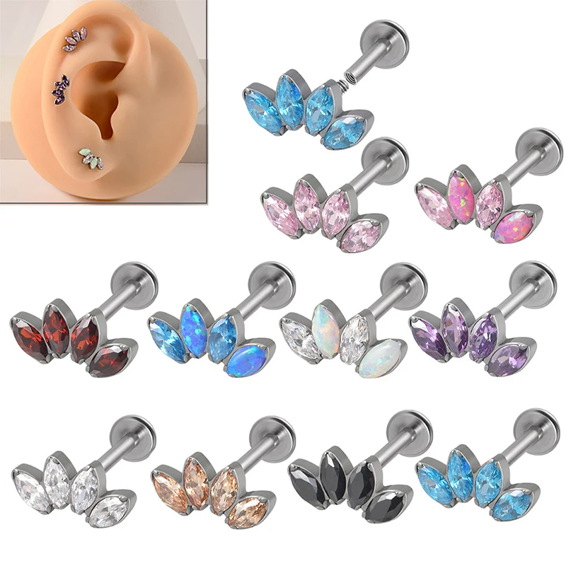 

F136 Titanium Piercing Lip Stud Horse's Eye Opal CZ Internal Thread Labret Helix Conch Cartilage ASTM Ear Stud Jewelry Wholesale