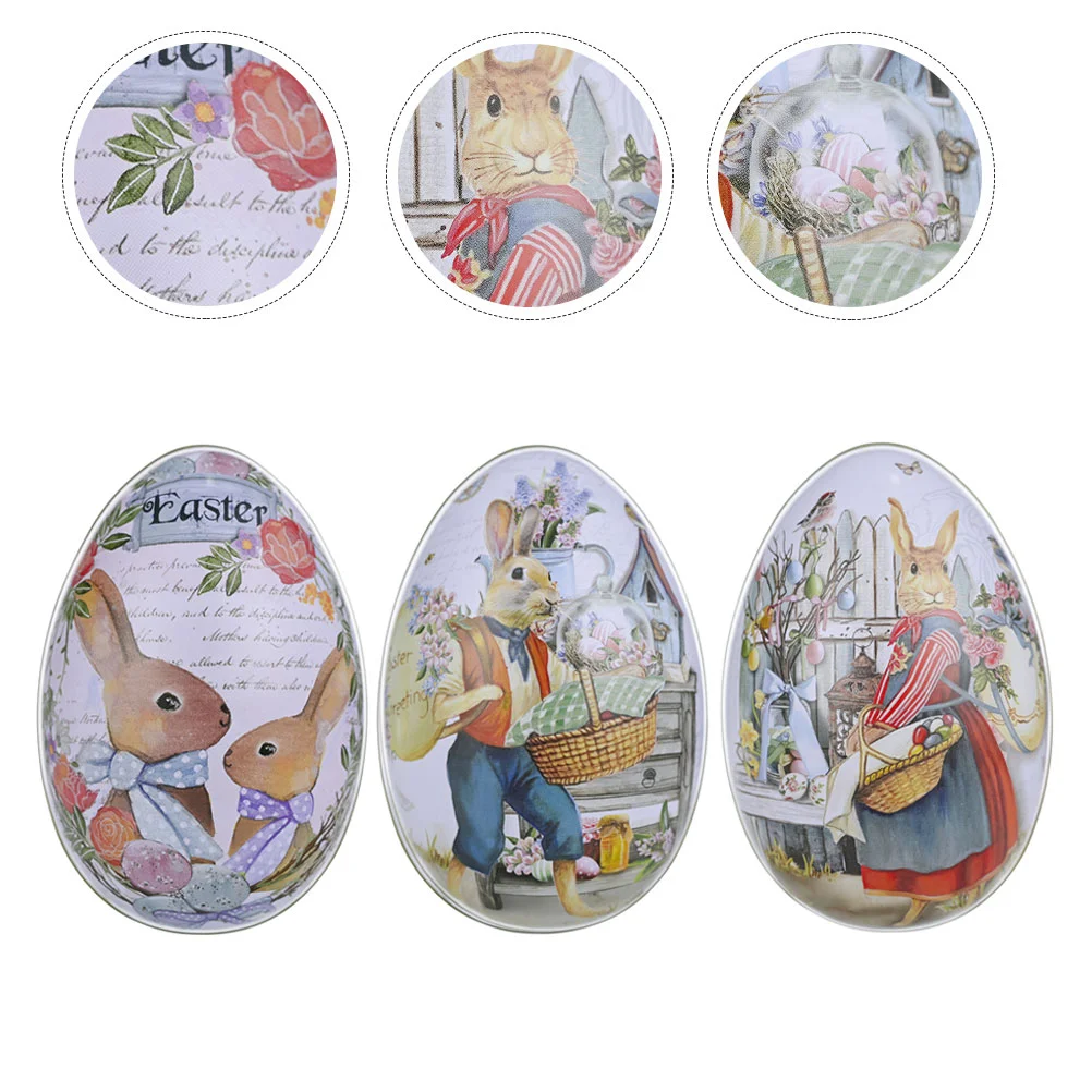 

Easter Box Candy Tin Container Themed Iron Portable Egg Adornment Rabbit Tinplate Jewelry Containers Boxes Favor Cookie Eggs