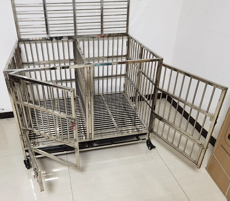 

Heavy Duty Stainless Steel Dog Kennel Double Door Dog Kennel with Mats Folding Stainless steel Dog Kennel Two Doors