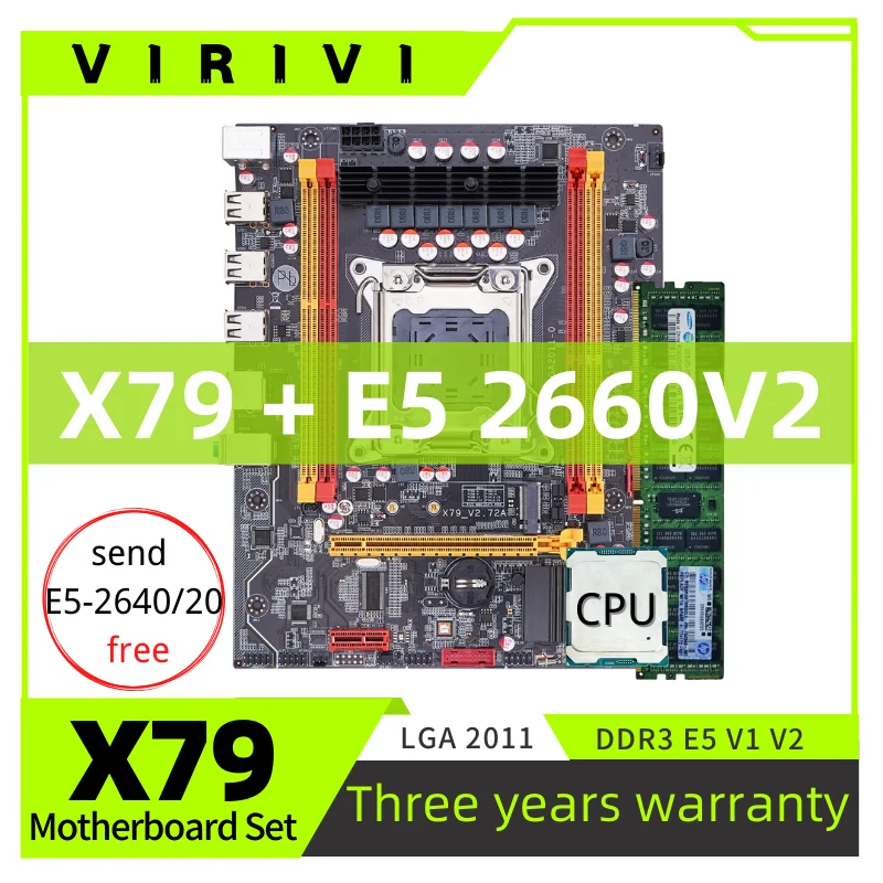 

VIRIVI X79 DDR3 Motherboard Set With Xeon E5 2660V2 LGA2011 CPU*1 match DDR3 server memory
