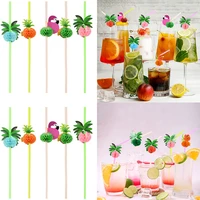 25pc flamingo drinking straws hawaii party pineapple cocktail straws disposable juice drinking straw summer beach party supplies