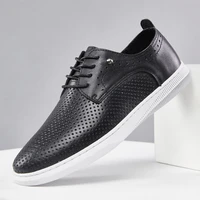 mens new fashion second layer cowhide casual board shoe male breathable leisure shoes genuine leather comfy hollow board shoe