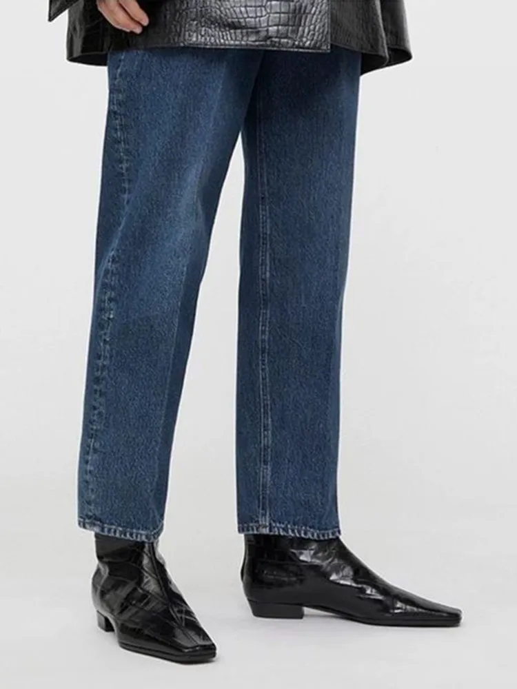 

Женские короткие ботинки с узором под крокодиловую кожу, на молнии сзади, с квадратным носком, модная женская обувь из натуральной кожи на плоской подошве, 2023