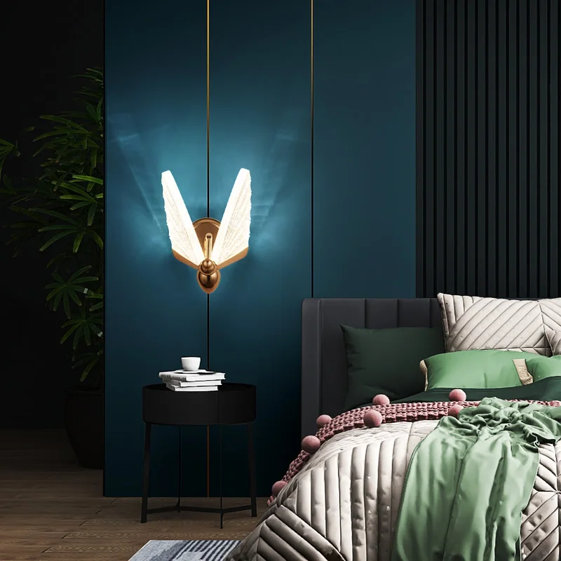 

Nordic Designer Creative Butterfly LED Wall Lamp Simple Luxury Home Decor Light Porch Aisle Background Bedroom Bedside Sconces
