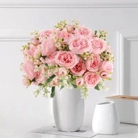 high quality artificial silk roses flower bouquet european peony head fake flowers for wedding home decorations faux plants diy