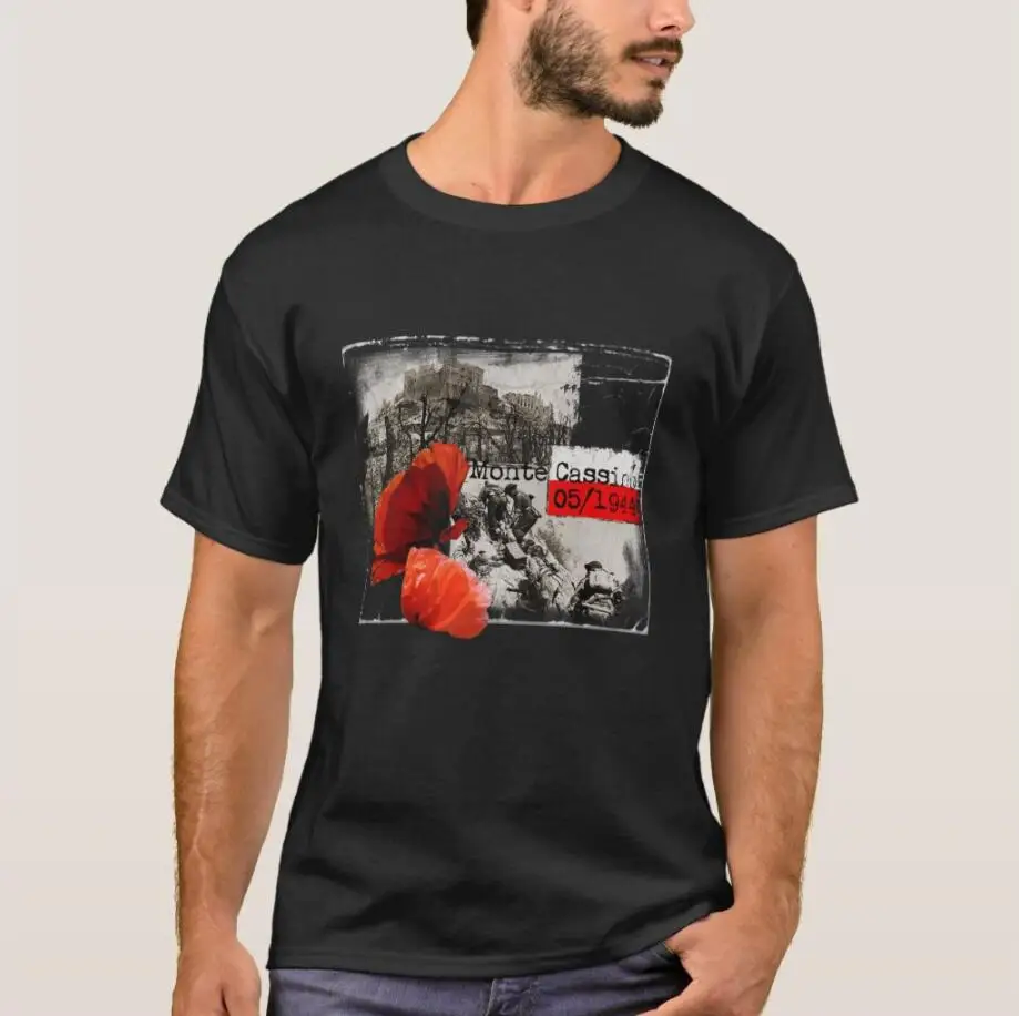 

Monte Cassino Battle WW2 Czerwone Maki Poland T-Shirt Short Sleeve Casual 100% Cotton O-Neck T Shirt